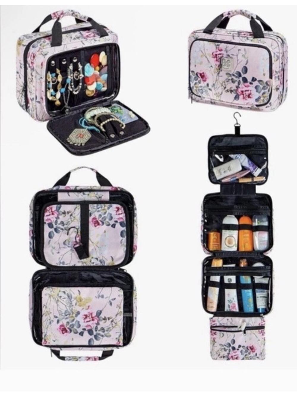 Floral Hanging Travel Cosmetic Bag - Pink Floral